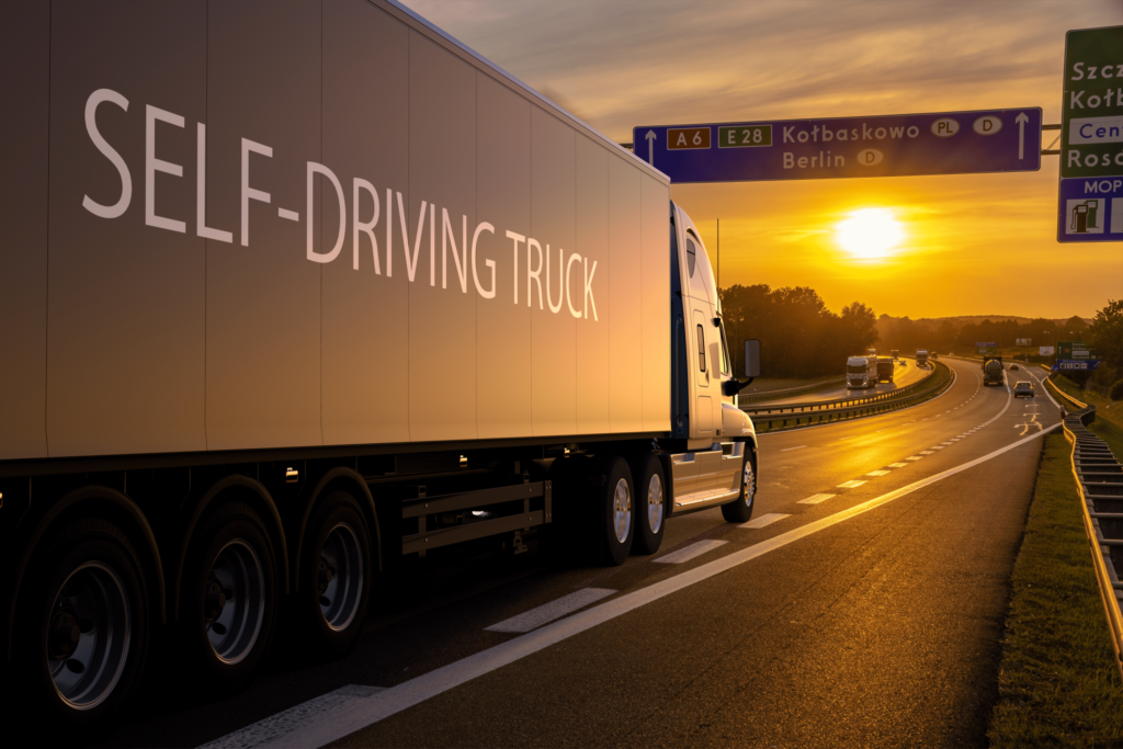 Self-driving truck sunset